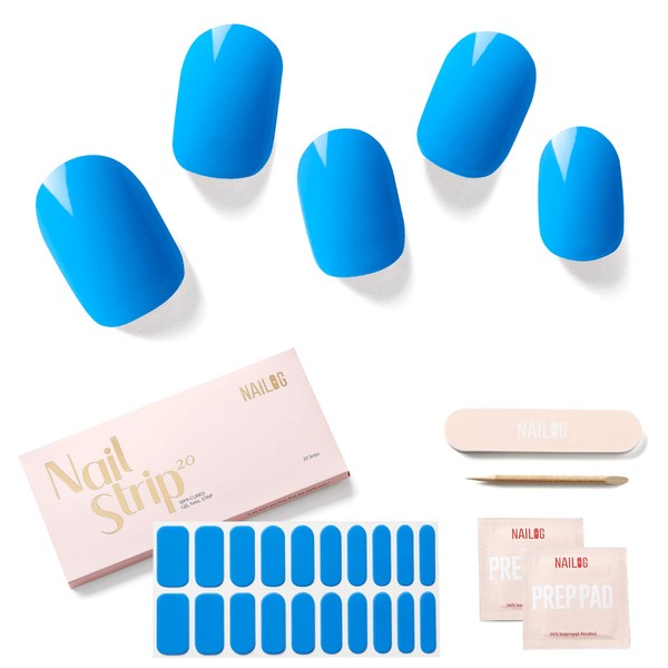 NAILOG Semi-hardened Gel Nail Stickers (20 Sheets), Long Lasting, Salon Quality, Extra Long, Waterproof, Nail Stickers, Nail Kit, Beautiful Gloss, Single Color, Simple | Butterfly Blue