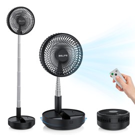Belife X8 Portable Fan, 7200mAh Battery Powered Rechargeable, Oscillating USB Desk Floor Fan with Remote, Foldable Telescopic Fan for Home Bedroom Sleeping Office Camping Travel, 7.7" (Black)