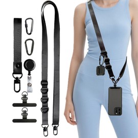 Universal Cell Phone Lanyard Crossbody - Quick-Release Adjustable Neck/Wrist Strap, 2 Metal Phone Tether Tabs, 2 Carabiners & Retractable Keychain for Hanging ID Holder/Purse/Keys, Travel Essentials