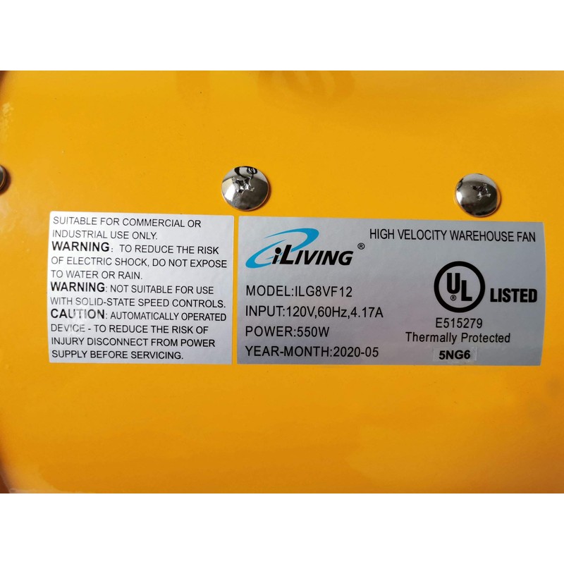 Iliving ILG8VF12 Portable Ventilator Fan, 12", Yellow