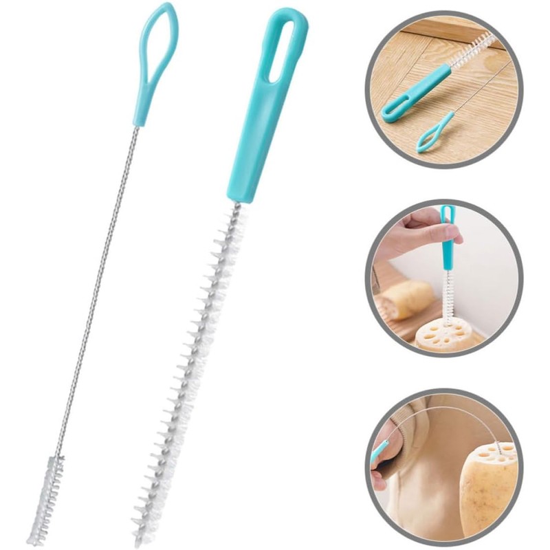 WOONEKY 4 Piezas Cepillo para Lavar Popotes Azul de Nylon,