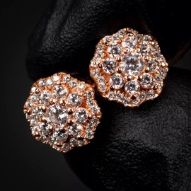 Tsv Jewelers Rose Gold 925 Sterling Silver Men's Flower Cluster Cz Stud Screw Back Earrings