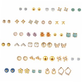 Healeved 30 Pairs Simple Chic Earring Set Stylish Ear Studs Heart Geometric Lightweight Jewelry for Women for Friends Loved Ones