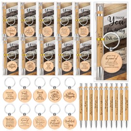 Dispowreath 30 Sets Employee Appreciation Gifts Inspirational Bamboo Pens with Wooden Keychain Thank You Cards Team Building Gifts (Wood)