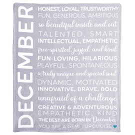 Pavilion Gift Company - December - Birth Month Royal Plush Blanket, Birthday Throw, Birthday Blanket, Blue Embroidered Heart, 1 Count, 50 x 60-inch, Gray