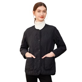 ROYAL MATRIX Women's Quilted Jacket Lightweight and Padded Trendy Coat Button Down Jacket with Pockets (Black, M)