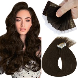 Sunny Hair Tape in Hair Extensions Human Hair Brown Invisible Tape ins Extensions #4 Dark Brown Short Hair Tape in Real Human Hair Extensions Brown for Women 12inch 25G