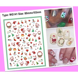 Christmas Santa Snow Snowman Reindeer Bear Penguin 3D Nail Sticker Wg141 for Nails Design Nail Art Stickers Decals Supplies Manicure Tips Sticker Colorful for Nail Decorations