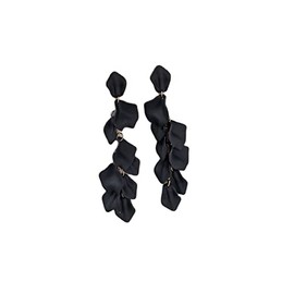 Vintage Long Acrylic Romantic Leaves Rose Petal Dangle Earrings Exaggerated Flower Drop Statement Floral Tassel Earrings for Women Jewelry-Black