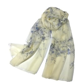 Shanlin Super Large Silk Feel Dragonfly Floral Scarves for Women in Gift Box (Plum Blossom-Blue)