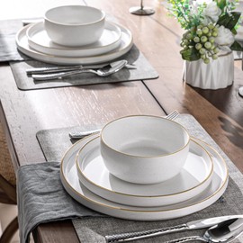 AmorArc Stoneware Dinnerware Sets for 8,Reactive Ceramic Plates and Bowls Set,Highly Chip and Crack Resistant | Dishwasher & Microwave Safe | Round Dishes Set Service for 8 (24pc)