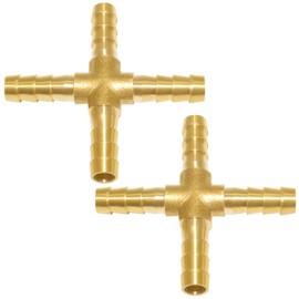Uenede 2PCS Solid Brass 3/8"OD Barb Fittings 4-Way Union Intersection Hose Pipe Barb Fitting for Water/Oil/Gas