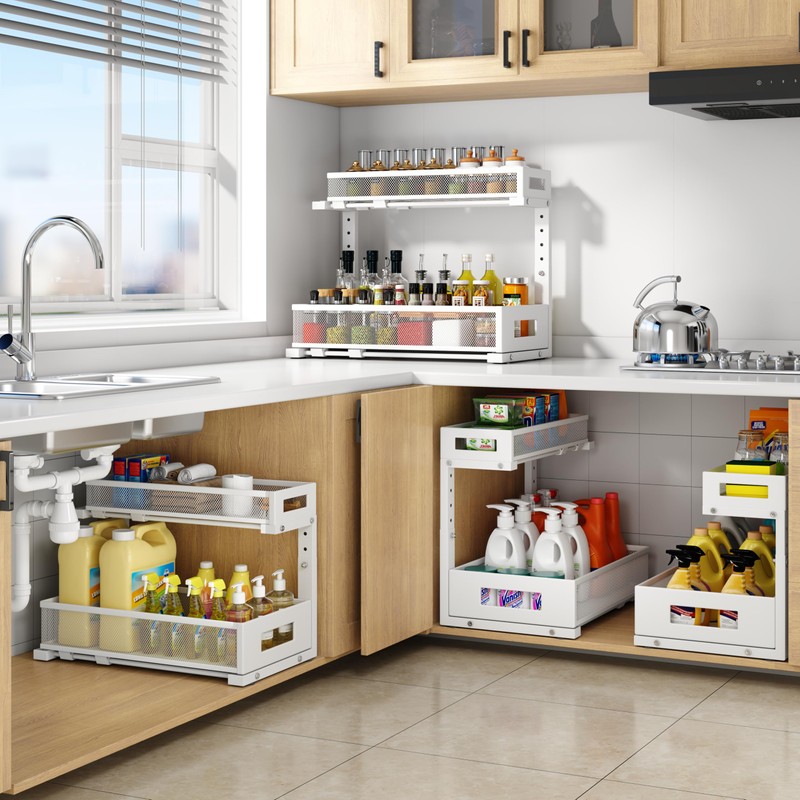 2 Pack 17IN Depth Under Sink Storage Organizer, Large 2-Tier