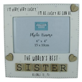 Sister Photo Frame The Worlds Best Sister Gift Letter Tiles Wood Cream 6x4"