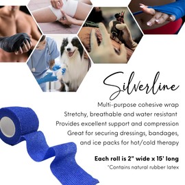 SILVERLINE Cohesive Bandage | Perfect for Athletics, Sports, Tattooist, Tattoo Artists | Used for Wrist, Ankle, Swelling, Sprains, Fractures, Tattoo Grips | 12 Pack (Black)
