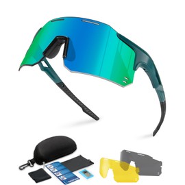Winyoher Cycling Glasses Rimless Quick Glasses Men Women Sports Sunglasses UV400 Sunglass with 3 Interchangeable Lenses for Cycling MTB Fishing Bicycle Running, green-black