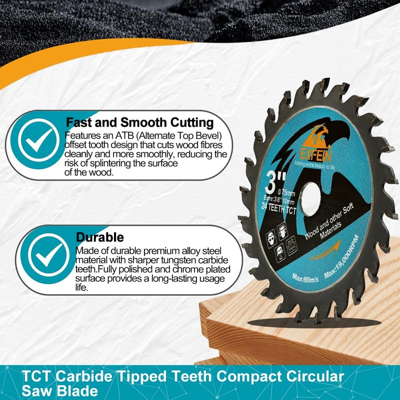 EXFEIN 3 Inch TCT Cutting Discs 5pcs - Carbide Tipped