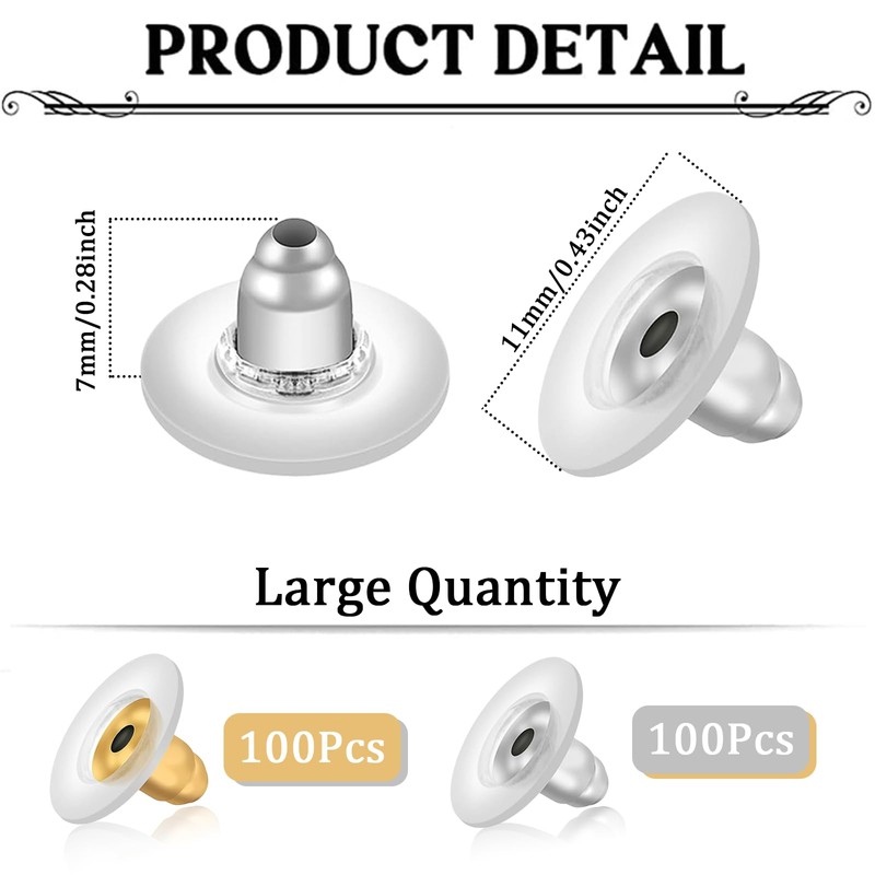 200 Pcs Earring Backs, Soft Transparent Earring Backs Bullet Clutch