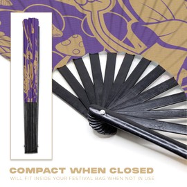 GloFX Rave Fan - Groovy Mushroom - Large Folding Fan - Music Festival Essential, EDM Rave Accessories, Folding Hand Fan, Clack Fan