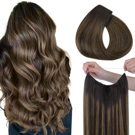 hotbanana Wire Hair Extensions, 12 inch 70g Dark Brown to Chestnut Brown Fish Line Hair Extensions Real Human Hair Straight Invisible Remy Hair Human Extension