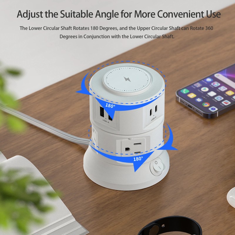 Two Tier Rotating Smart Electric Extension Socket Surge Protector Multi