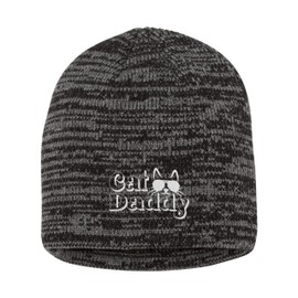 One Size Black/Dark Grey Marled Cat Daddy Embroidered Knit Beanie Cap