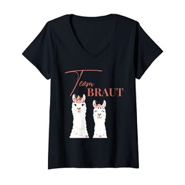 Women's Team Bride Lama Alpaca JGA Engagement T-Shirt with V-Neck