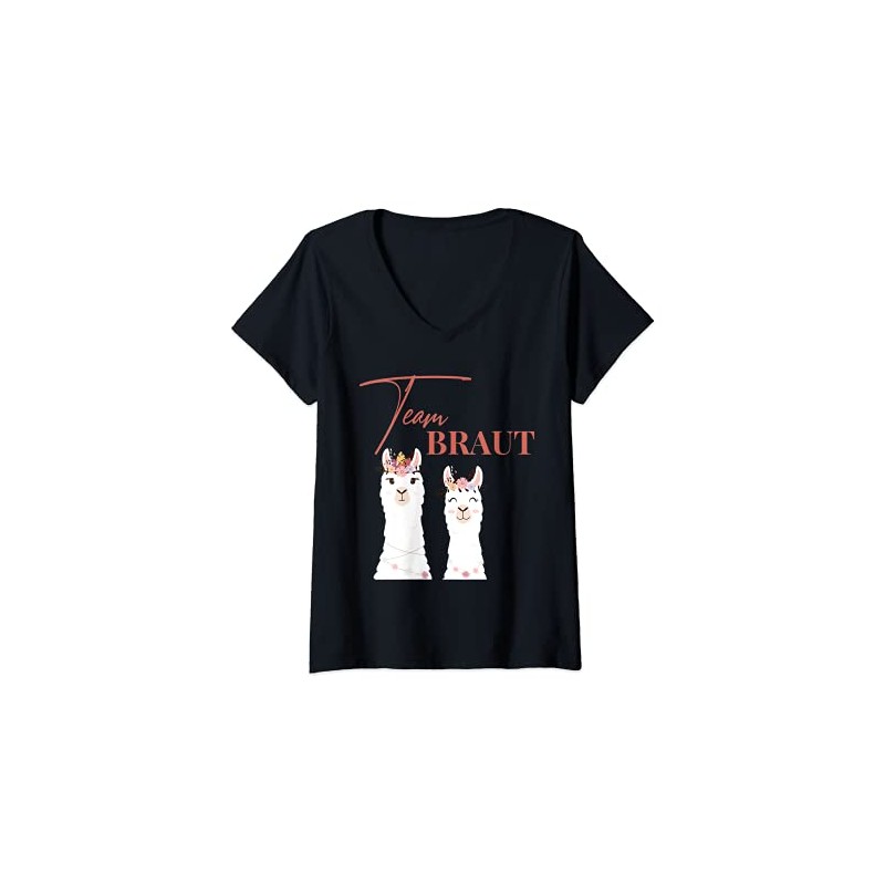 Women's Team Bride Lama Alpaca JGA Engagement T-Shirt with V-Neck
