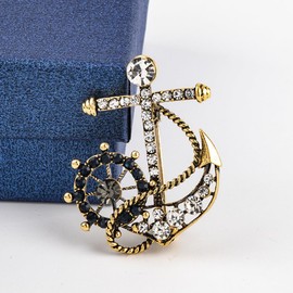 Personality Pearl Crystal Anchor Fashion Brooch Pin Women's Clothing Accessories Jewelry Crystal Boat Anchor Brooch Rudder Brooch Pin, Crystal Metal, cubic-zirconia