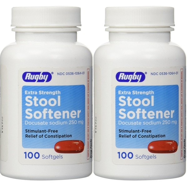 Docusate Sodium Extra Strenght 250 mg 200 Softgels for Gentle, Reliable Relief from Occasional Constipation 100 Softgels per Bottle Pack of 2 Bottles