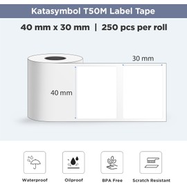 SUPVAN T50M Series Label Maker Tape, 6 Rolls 1.57'' × 1.18'' (40mm × 30mm) 250 Labels/Roll Genuine Laminated Thermal Label Tape, Waterproof Oilproof Highly Adhesive Auto Detect Labels, Black on White