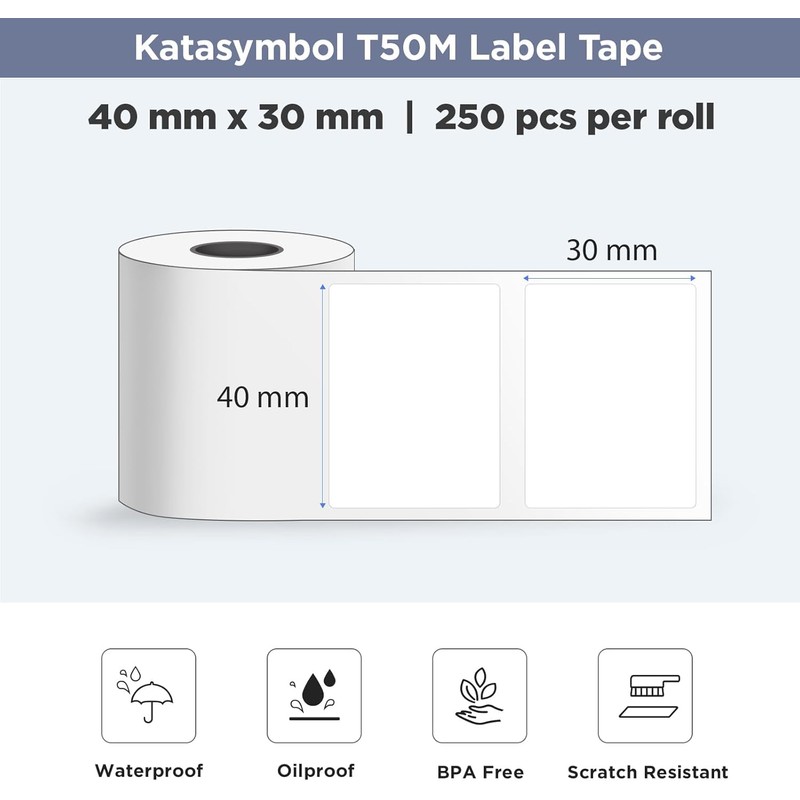 SUPVAN T50M Series Label Maker Tape, 6 Rolls 1.57'' ×