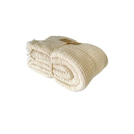 100% Cotton Muslin Blanket, 4 Layers Bedspread, Soft Turkish Cotton Muslin Bed Cover, Reversible Coverlet, Natural Cream (King Size 95x102-230x260cm)