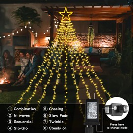 XUNXMAS Christmas String Lights Outdoor Decoration 317 LED Star Fairy String Lights 8 Modes & Waterproof for Party Wedding Patio Yard New Year Holiday Indoor Outdoor - Warm White