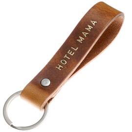 ELBERCRAFT® Leather Keyring Gift for Women or Men Vegetable Tanned Brown with Engraving 12 cm Made in Germany Leather Keychain, Hotel Mama, Classic
