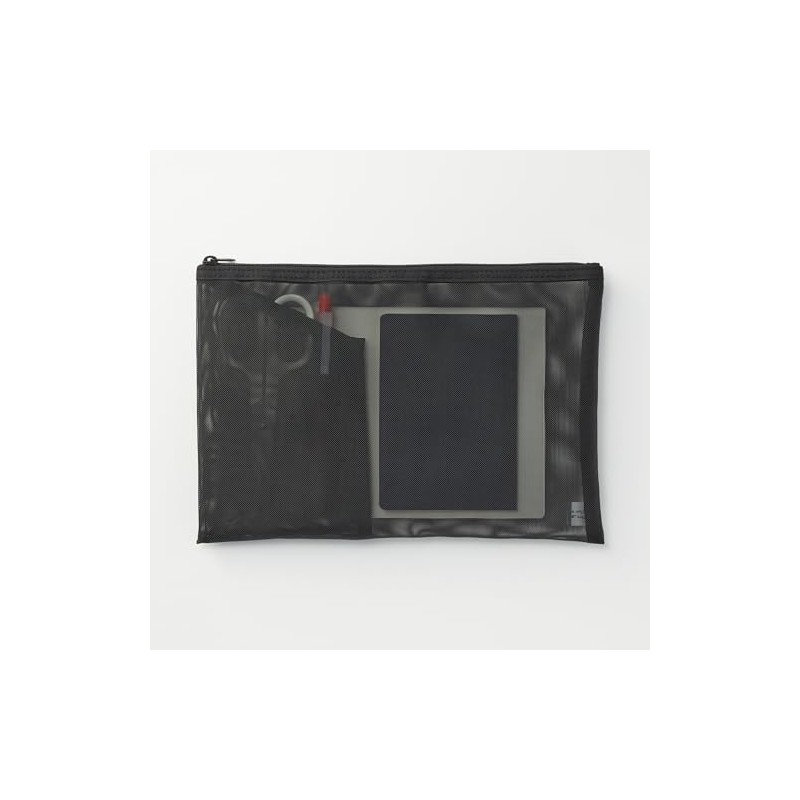 MUJI NDD45A9A Nylon Mesh Case with Pockets Black for A5