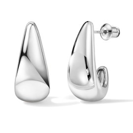 DOCHAIS 925 Sterling Silver Chunky Huggie Hoop Earrings for Women | 14K Gold-Plated Tear & Dome Shaped Thick Gold Hoop Earrings, Hypoallergenic, Gold/Silver/Rose Gold | Jewellery Gifts for Women,