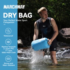MARCHWAY Floating Waterproof Dry Bag Backpack 5L/10L/20L/30L/40L, Roll Top Sack Keeps Gear Dry for Kayaking, Rafting, Boating, Swimming, Camping, Hiking, Beach, Fishing (Light Blue, 20L)