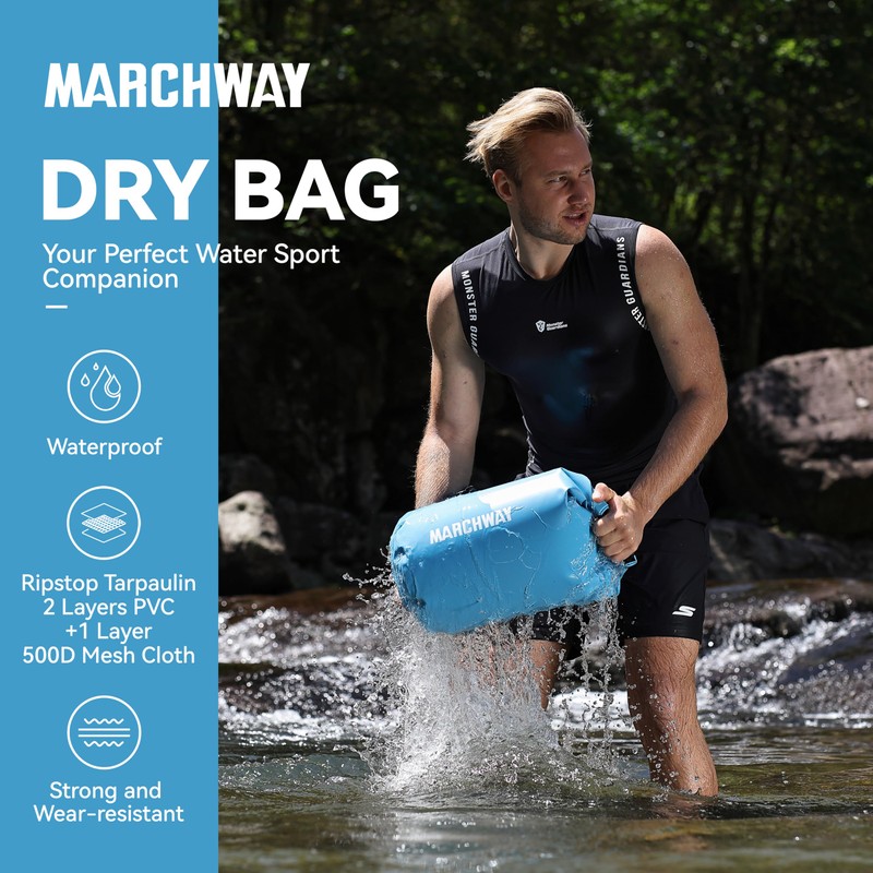 MARCHWAY Floating Waterproof Dry Bag Backpack 5L/10L/20L/30L/40L, Roll Top Sack