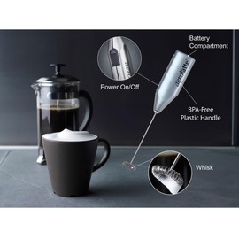 Aerolatte Steam-Free Milk Frother, Satin Finish, 18/8 Stainless Steel Whisk, BPA-Free Plastic Housing, Batteries Included