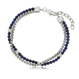 Made by Nami Men's Double Row Bracelet with Beads in Silver and Turquoise Waterproof Jewellery 18 + 4 cm Length Gifts for Men, Stainless Steel