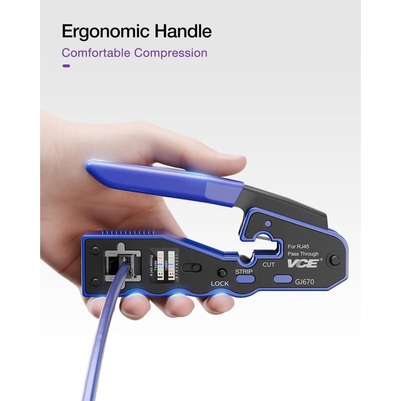 VCE RJ45 Crimper Pass Through, Ethernet Crimping Tool for Cat6