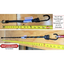 Bungee Cord - SuperBungee Cord 8-inch (14" incl Hooks) Stretches to 4.2FT with Steel-Core Non-Scratch Hooks
