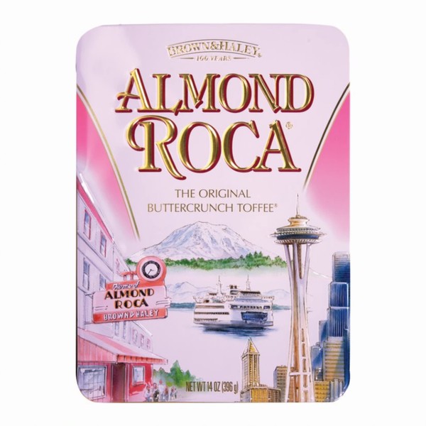Brown & Haley ALMOND ROCA Keepsake Tin - The Original Buttercrunch Toffee with Almonds - Individually Wrapped Candy - Chocolate Candy with Almonds and Toffee - Gluten Free Kosher Candy - 14 oz Tin