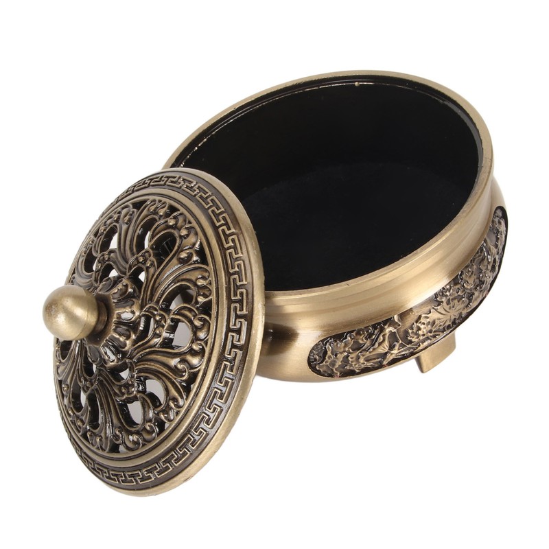 Coil Incense Burner with Lid Antique Beautifully Carved Electroplating Zinc