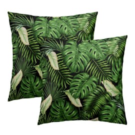 Evlaschin 18"x18" Tropical Palm Leaf Pillow Covers Summer Banana Leaves Cotton Throw Pillowcases Set of 2 Hawaiian Exotic Green Monstera Sofa Couch Seasonal Cuchion Cover Home Decoration
