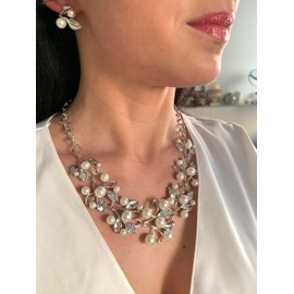 ONDEGO® PERLEN Set Silber Strass Schmuck Kette Schmuckset Kommunion Ball Abiball Hochzeit Brautschmuck