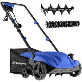 Westinghouse 13-Inch 12 Amp 2-in-1 Corded Electric Dethatcher and Aerator with 8 Gallon Thatch Collection Bag, 4-Position Depth Adjustment, Foldable Handle