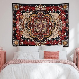 KoovDem Bohemian Mandala Tapestry - Moth Tapestry-Bedroom living room tapestry - Room Decorative Tapestries-Aesthetic tapestry (Purple Red, 79.92”W*59.84”H)