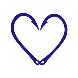 Fish Hook Heart Sticker Vinyl Decal Notebook Car Window Laptop 4" x 5" (Blue)